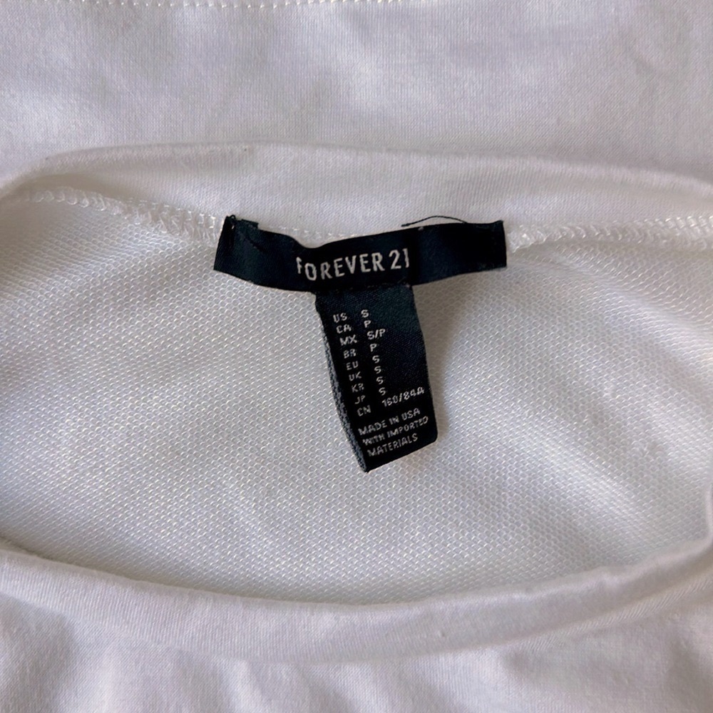 Forever 21 White Long Sleeve Crop Top with Navy Accents - Picture 2 of 2